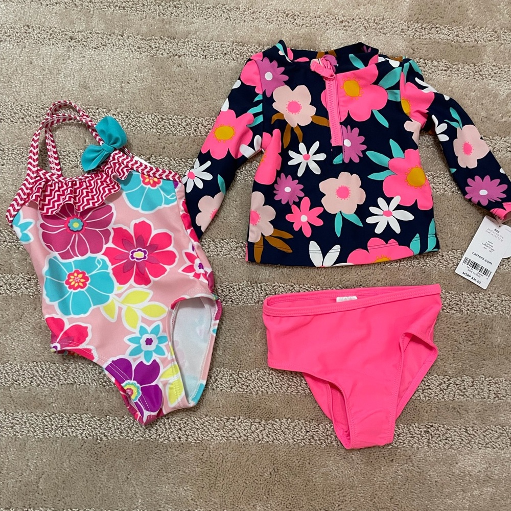 Baby girl bathing suit rash guard swim bundle 6 months